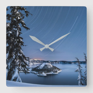 Star Trails   Crater Lake National Park Square Wall Clock