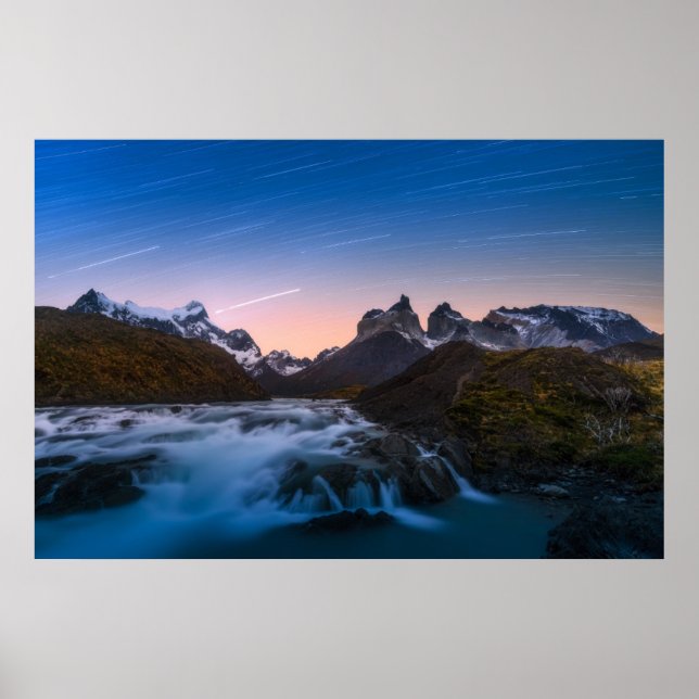 Star Trails Over Torres Del Paine Poster (Front)