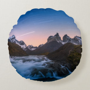 Star Trails Over Torres Del Paine Round Cushion