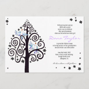 Star Tree Jewish Baby Naming Invitation Hebrew
