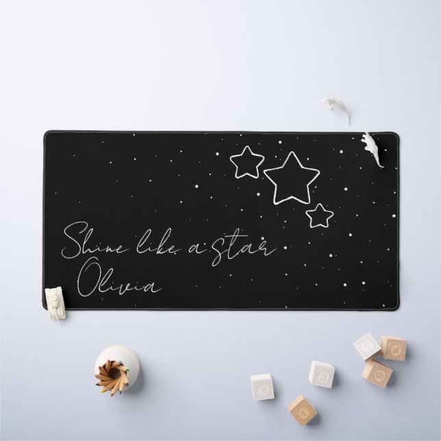 Star Trio in Black & White with message and name Desk Mat (Kids Table)