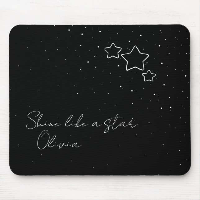 Star Trio in Black & White with message and name Mouse Pad (Front)