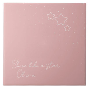 Star Trio in Pink & White with message and name Ceramic Tile