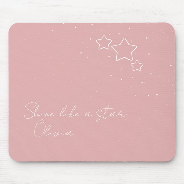 Star Trio in Pink & White with message and name Mouse Pad (Front)