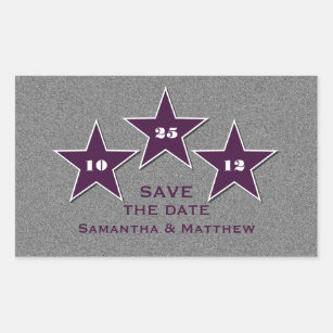 Star Trio Save the Date Stickers, Purple Rectangular Sticker