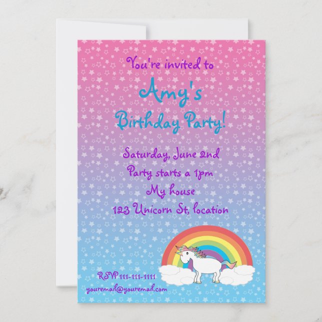 Star unicorn birthday invitation (Front)