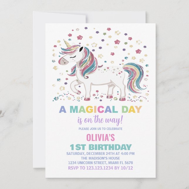 Star Unicorn Birthday Invitations (Front)