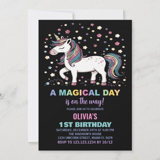 Star Unicorn Birthday Invitations (Front)