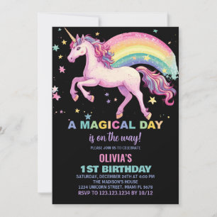 Star Unicorn Rainbow Birthday Invitations