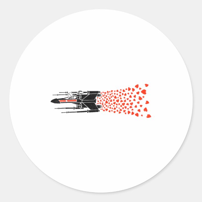 Star War Valentines Day Luke R2 D2 X Wing Hearts  Classic Round Sticker (Front)