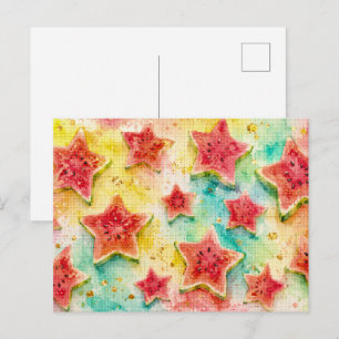 Star Watermelon Delight Geometric Watercolor Style Postcard