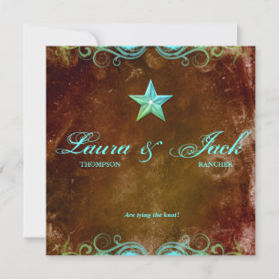 Star Wedding Invitation Vintage Brown Blue
