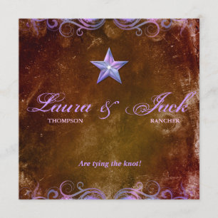 Star Wedding Invitation Vintage Brown Purple