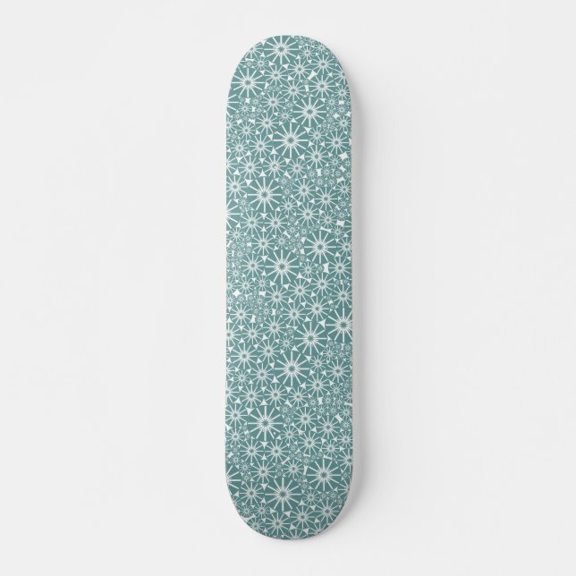 Star Wheel Abstract - Ocean Green on White Skateboard (Front)