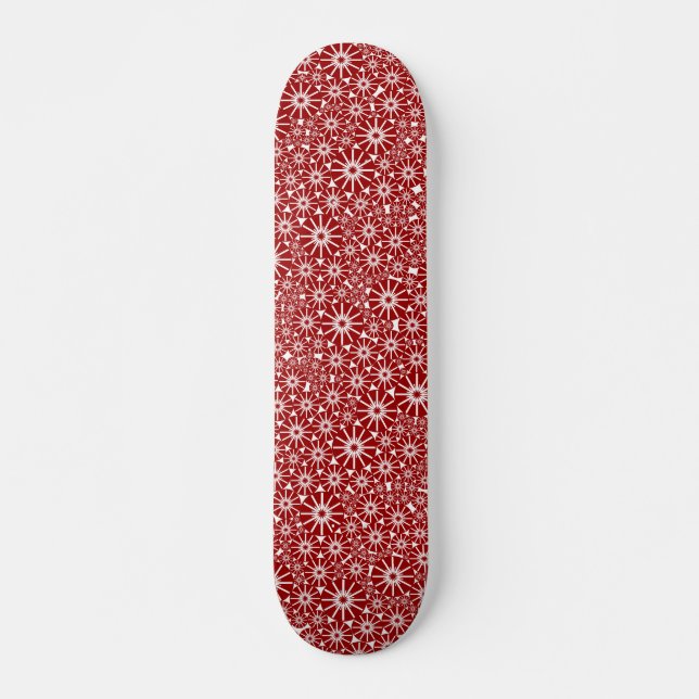 Star Wheel Abstract - Ruby Red on White Skateboard (Front)