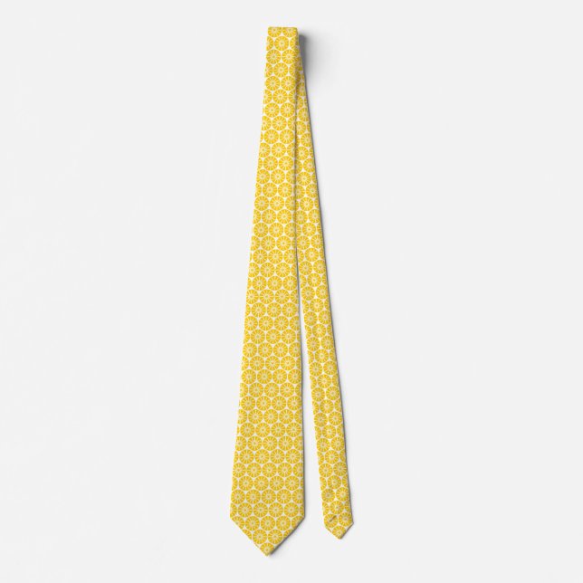 Star Wheel Pattern - Amber on White Tie (Front)
