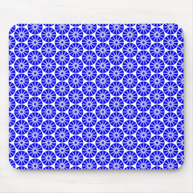 Star Wheel Pattern - Blue on White Mouse Pad (Front)