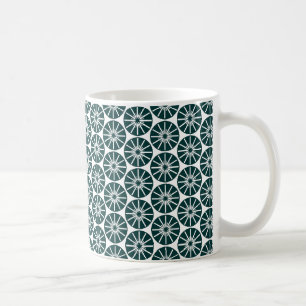 Star Wheel Pattern - Dark Green on White Coffee Mug