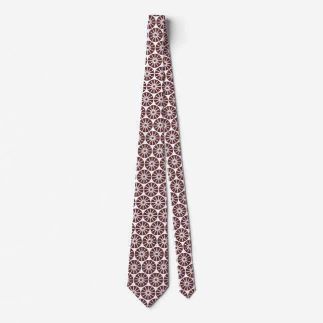 Star Wheel Pattern II - Dark Brown on White Tie (Front)