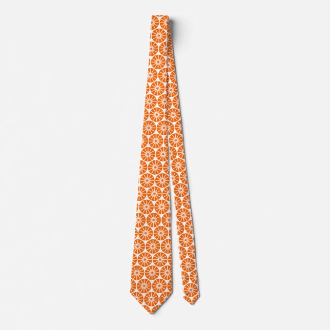 Star Wheel Pattern II - Orange on White Tie (Front)