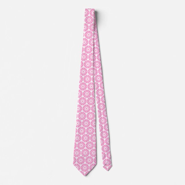 Star Wheel Pattern II - Pink on White Tie (Front)