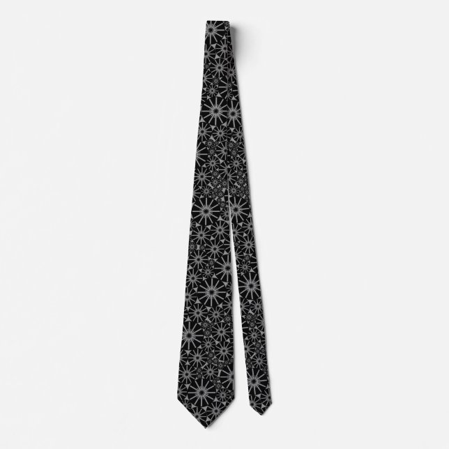 Star Wheel Pattern III - Black on Grey Tie (Front)