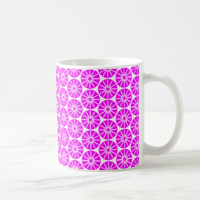 Star Wheel Pattern - Magenta on White Coffee Mug (Right)