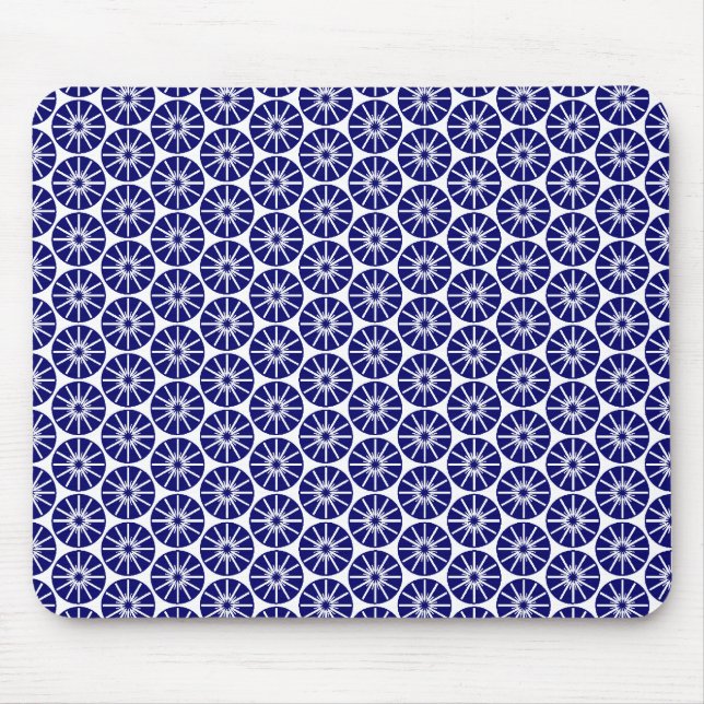 Star Wheel Pattern - Navy Blue on White Mouse Pad (Front)