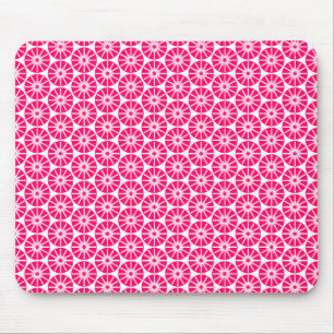 Star Wheel Pattern - Neon Red on White Mouse Pad
