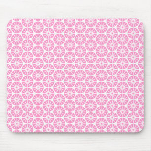 Star Wheel Pattern - Pink on White Mouse Pad