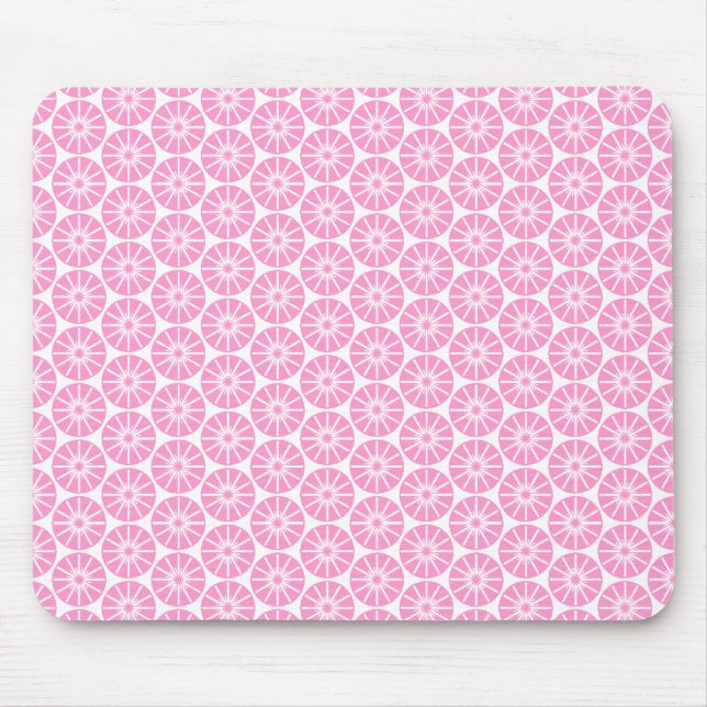 Star Wheel Pattern - Pink on White Mouse Pad (Front)