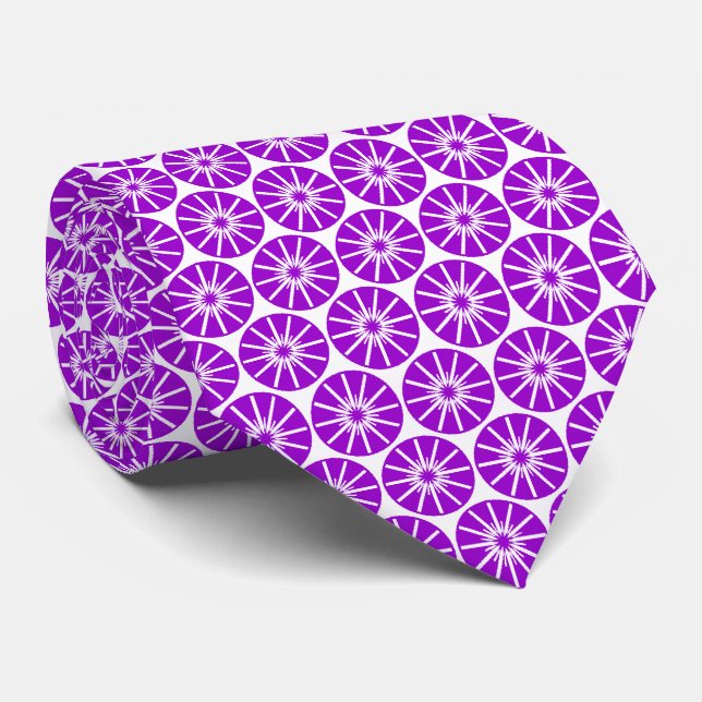 Star Wheel Pattern - Purple on White Tie (Rolled)