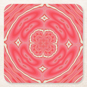 Star White And Red Clover Kaleidoscope Square Paper Coaster