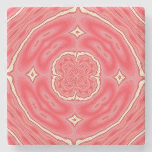 Star White And Red Clover Kaleidoscope Stone Coaster