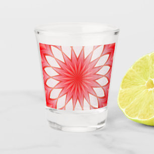 Star White And Red Kaleidoscope Floral Mandala Shot Glass