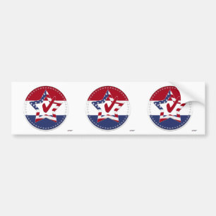 Star with US Flag, Red Check & 50 Stars - round Bumper Sticker