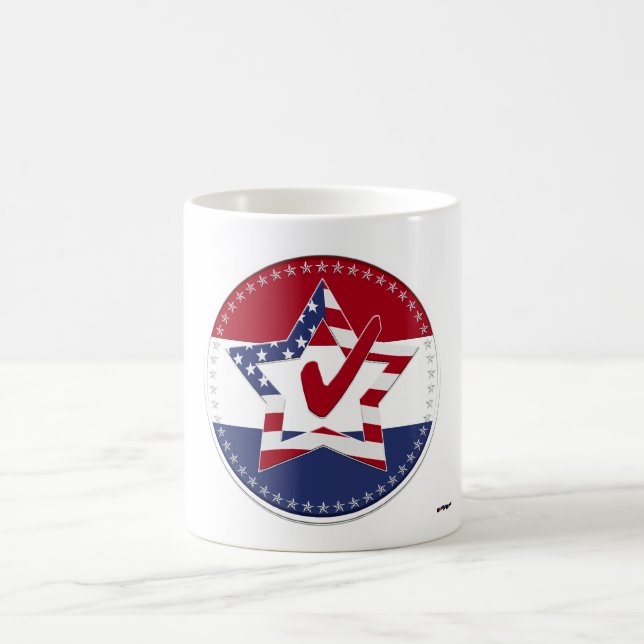 Star with US Flag, Red Check & 50 Stars - round Coffee Mug (Center)