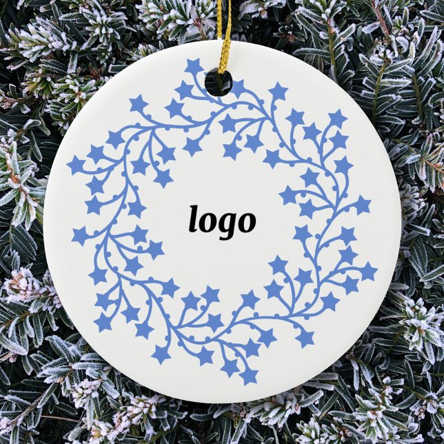Star Wreath Logo Business Ceramic Ornament (Logo wreath business promotional ceramic holiday ornament)