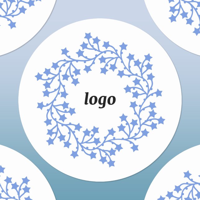 Star Wreath Logo Business Holiday Classic Round Sticker (Logo wreath business promotional holiday sticker)