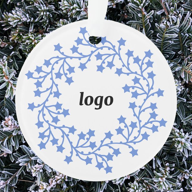Star Wreath Logo Business Ornament (Logo wreath business promotional holiday ornament)