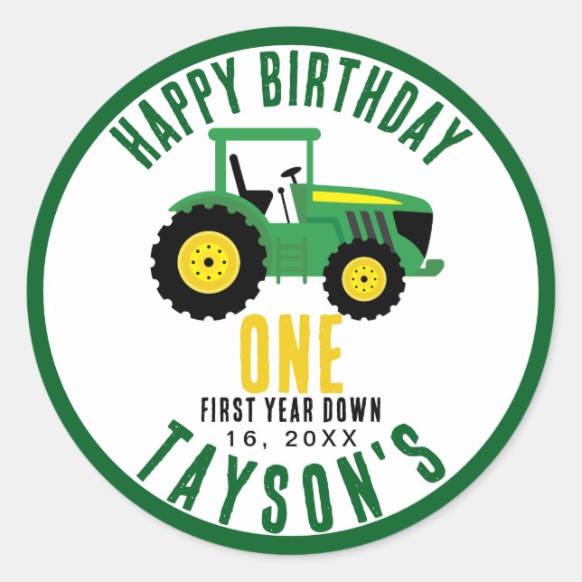 Star Your Tractor 1st Birthday | Farm Theme Classic Round Sticker (Front)
