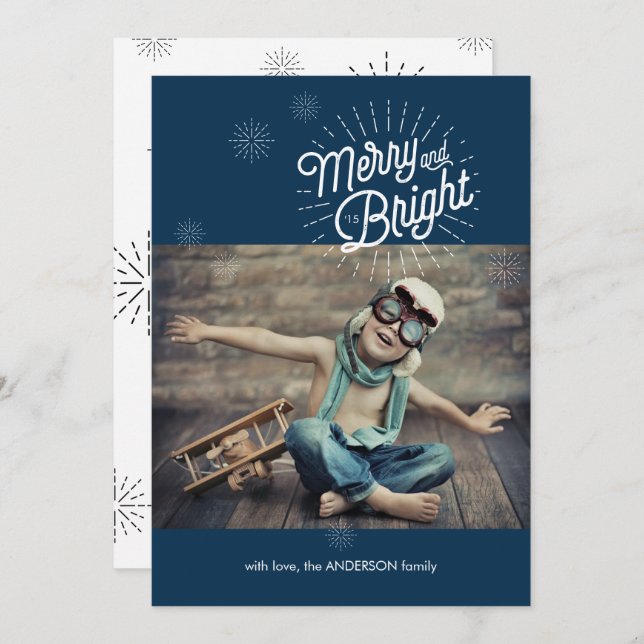 Starburst 1 Photo Holiday Card in Navy (Front/Back)