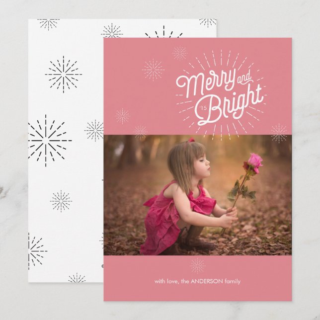 Starburst 1 Photo Pink Holiday Card (Front/Back)
