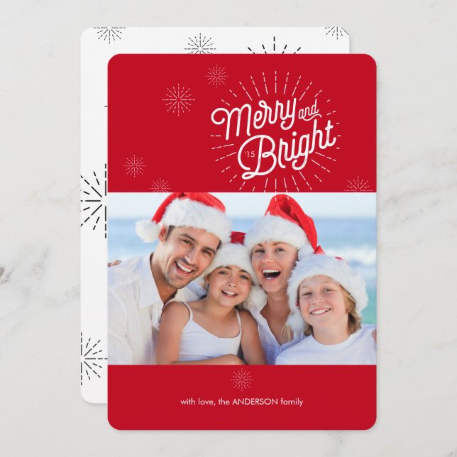 Starburst 1 Photo Red Holiday Card (Front/Back)