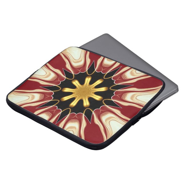 Starburst : Deep Crimson & Gold Luxury Tech Protec Laptop Sleeve (Front Top)