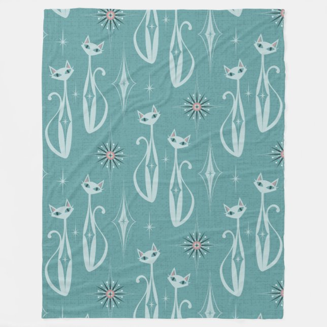 Starburst Diamond Cats on Blue Fleece Blanket (Front)