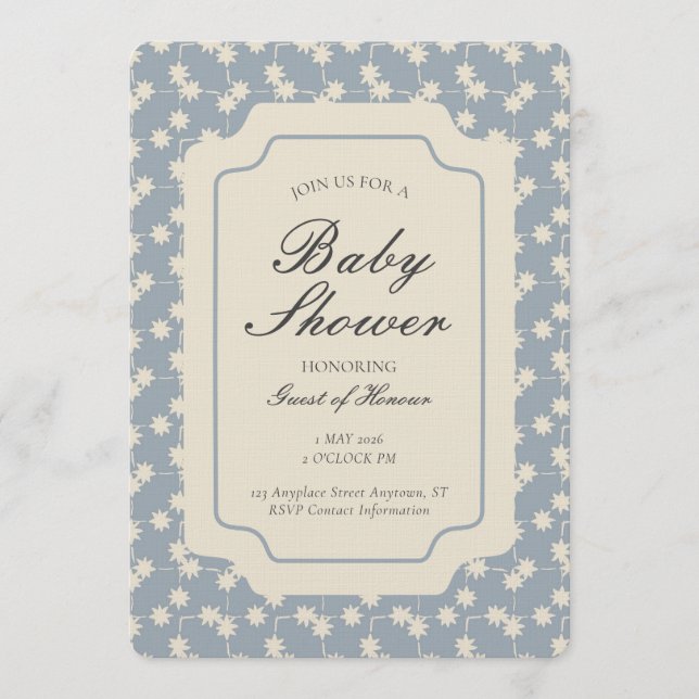 Starburst Geometric Gender Neutral Blue Beige Invitation (Front)