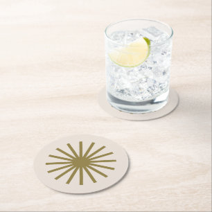 Starburst Gold & Linen White Round Paper Coaster