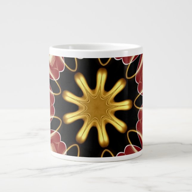 Starburst Jumbo | Deep Crimson & Gold Luxury Abstr Large Coffee Mug (Front)