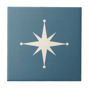 Starburst Mid Century Modern Blue Retro Ceramic Tile